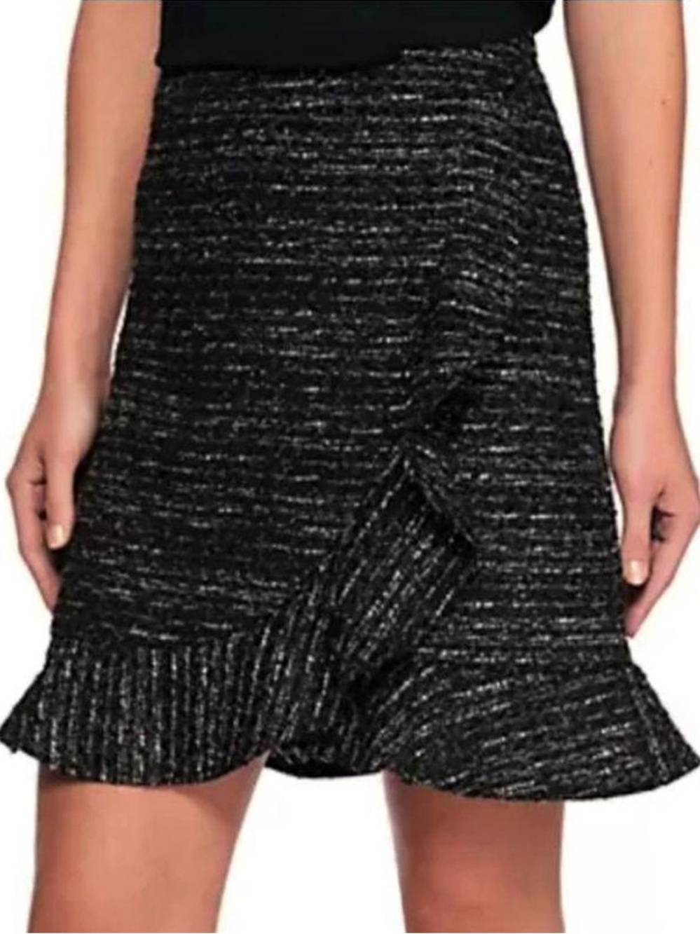 NWOT Nanette Lepore Black Boucle Ruffle Hem Mini Skirt